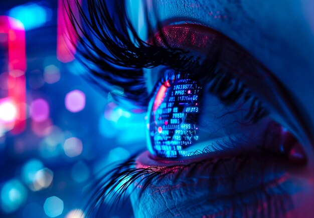 Futuristic Eye with Circuitry Reflections Representing Advanced digital Technology and Security