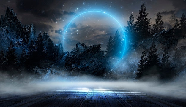 futuristic fantasy night landscape with abstract landscape moonlight shine dark natural scene