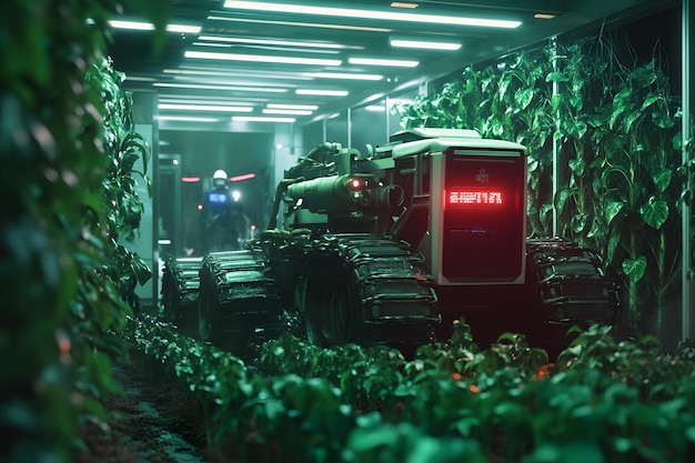 Photo futuristic farming a glimpse into the future of agriculture with robotic technology