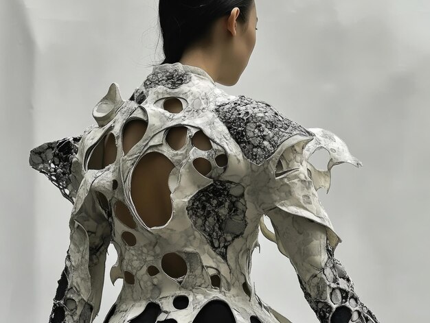 Photo futuristic fashion avantgarde design with abstract holes and textured patterns