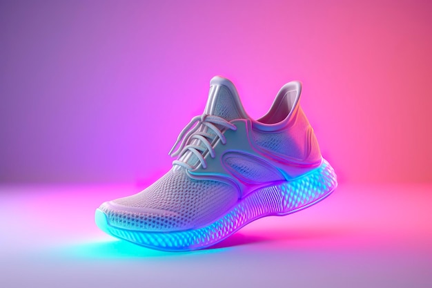 Futuristic fashion original sneakers Future design of stylish sports shoes with neon glow futuristic urban aesthetics Sportswear style and fashion tomorrow footwear AI Generative