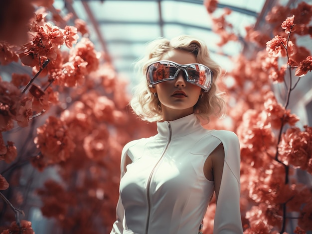 futuristic fashion woman portrait wearing trendy haute couture sunglasses photography eyewear ad