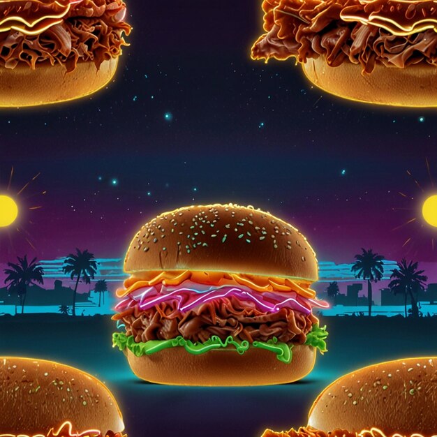 Photo futuristic fast food delight with neon lights ai generated