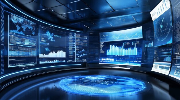 Photo a futuristic financial trading floor where ai algorithms are analyzing market data in realtime t