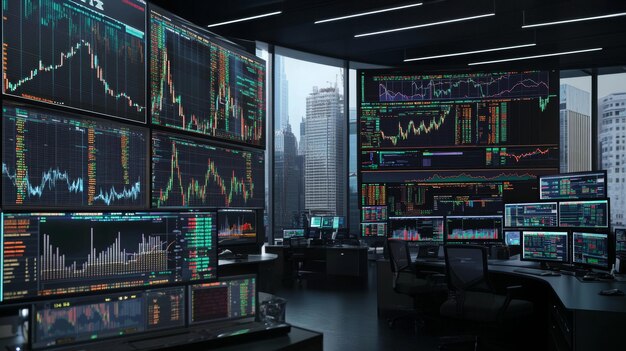 Photo a futuristic financial trading floor where ai algorithms are analyzing market data in realtime t