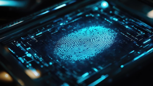 Photo a futuristic fingerprint displayed on a digital interface symbolizing security and identity