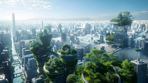 Futuristic Floating Gardens and Transparent Skyscrapers in Visionary Cityscape