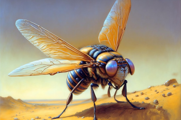 Futuristic fly creative digital painting 3D illustration