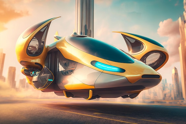 Futuristic flying drone Flying car of the future