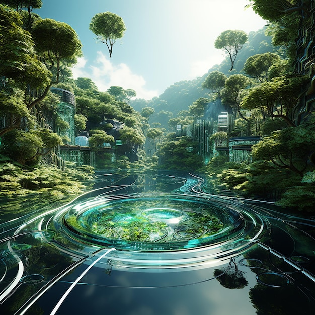 Futuristic Forests Where Nature Meets Technology in Serene Symbiosis