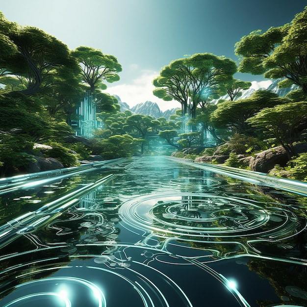 Futuristic Forests Where Nature Meets Technology in Serene Symbiosis