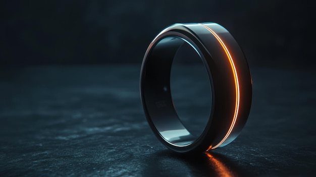 Photo a futuristic gadget such as a smart ring or wearable sensor displayed against a sleek modern background the devices innovative design and advanced features represent the cuttingedge of wearable