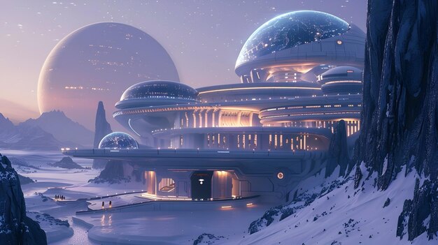 Photo futuristic galactic embassy facilitating interstellar diplomacy on earth