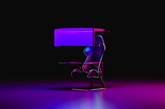 Futuristic gaming chair with desk