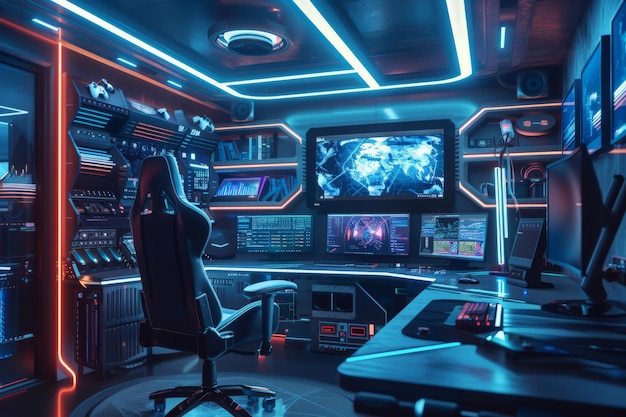 Futuristic Gaming Room with Vibrant Neon Lights