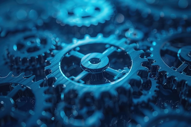 Futuristic gears in blue digital AI concept Abstract tech background business industry growth