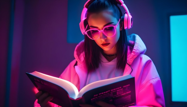 A futuristic girl reading a book potrait wallpaper