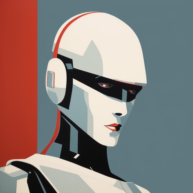 Futuristic Glam An Animated Robot Portrait In White And Red