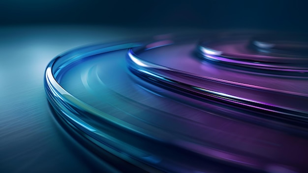 Futuristic glass shapes in motion with vibrant blue and purple hues