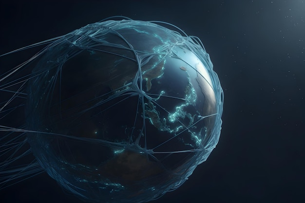 Futuristic Global Digital Network Connection and Communication Concept with Spherical Structure and Technological Elements