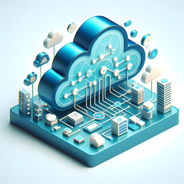 Futuristic Glossy Cloud Networks Concept Abstract 3D Flat Icon Symbolizing Innovative Cloud Computi