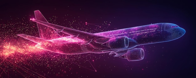 Photo futuristic glowing airplane with network connections in space