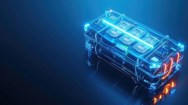 Futuristic glowing battery with transparent casing illustrating advanced energy storage technology