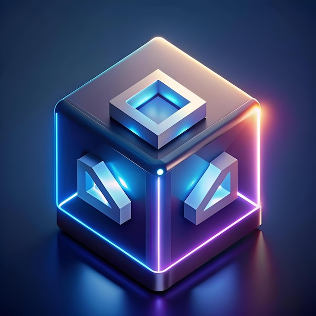 A futuristic glowing cube with neon accents