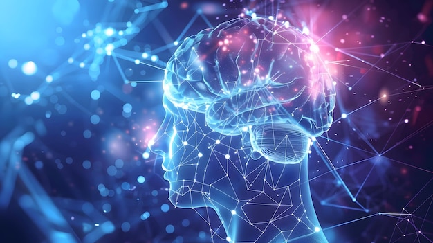 Futuristic Glowing Digital Brain with Abstract Neural Connections and Synapse Sparks