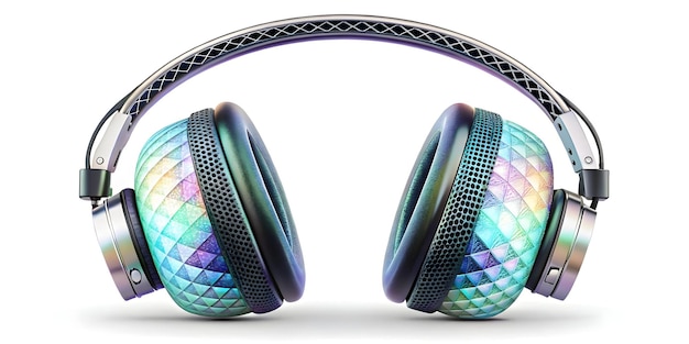 Photo futuristic glowing earmuffs with holographic patterns closeup macro shot ideal for winter accesso