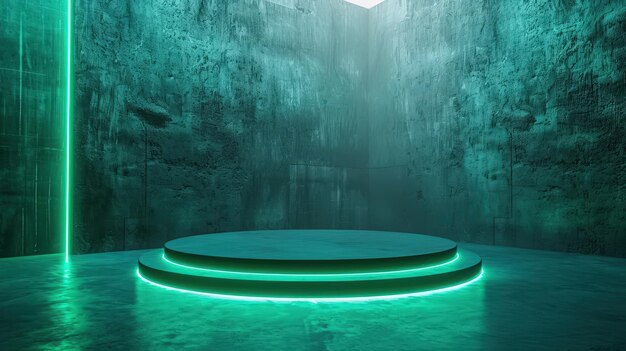 Photo futuristic glowing podium in ethereal cavern landscape