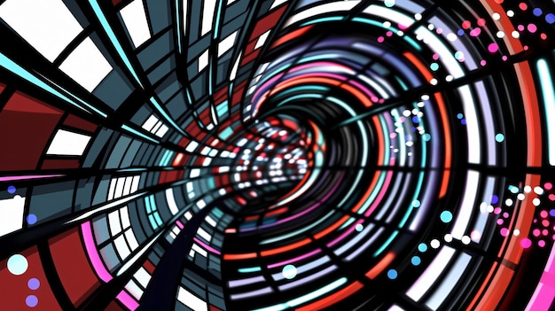 Photo futuristic glowing spiral digital tunnel of colorful neon lights