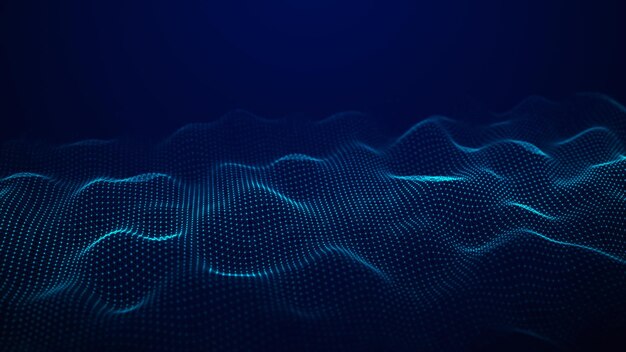 Futuristic glowing wave The concept of big data Network connection Cybernetics Abstract dark background of blue dots forming a wave 3d rendering