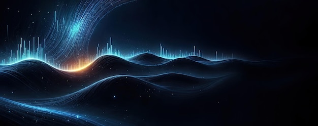 Futuristic Glowing Wave on Dark Blue Digital Background