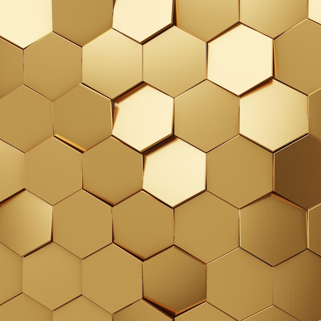 Futuristic gold hexagonal texture background 3d rendering