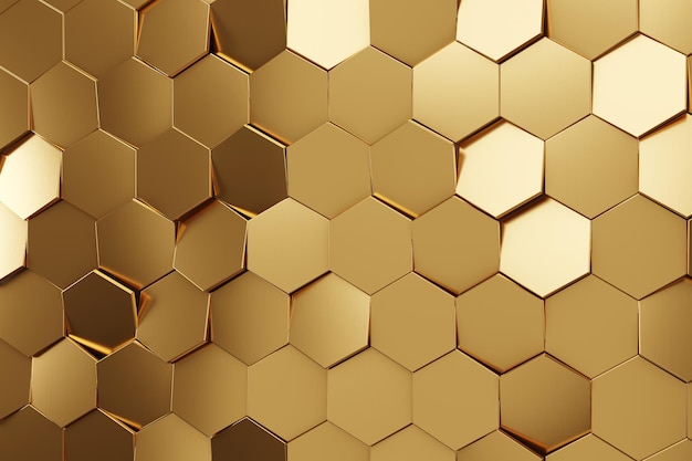 Futuristic gold hexagonal texture background 3d rendering