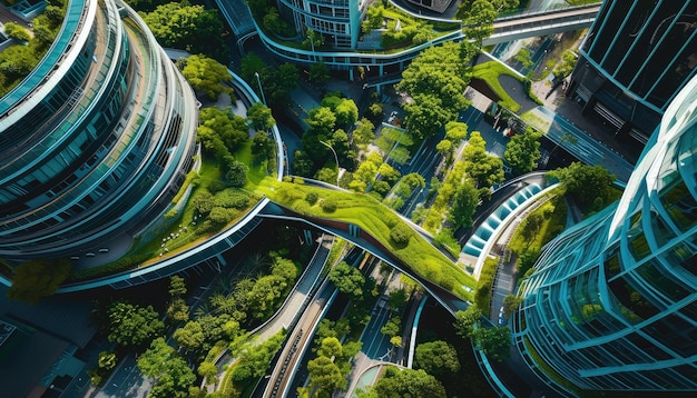 Photo futuristic green ecoarchitecture cityscape aerial view