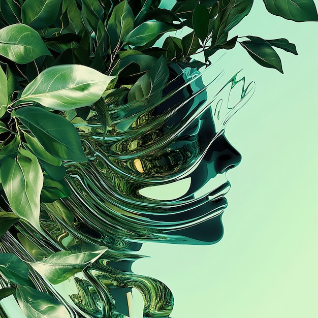 Futuristic Green Merging Human Form with Natures Flow