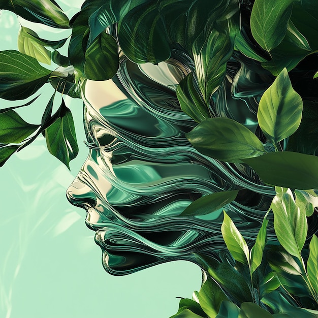 Futuristic Green Merging Human Form with Natures Flow