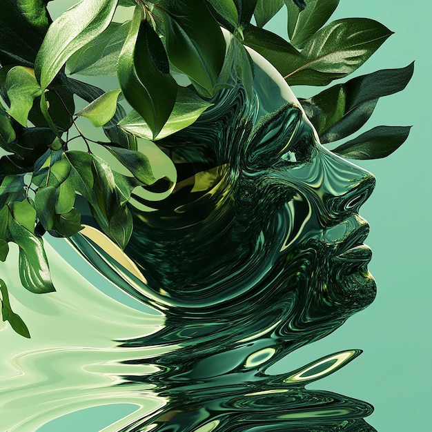 Photo futuristic green merging human form with natures flow