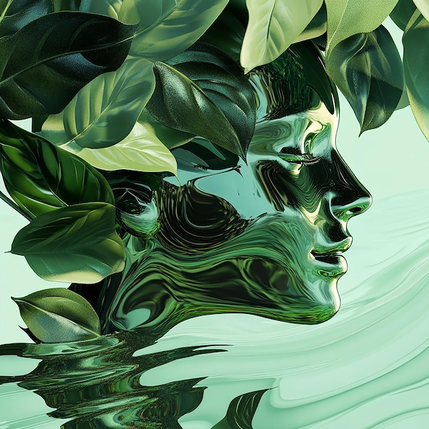 Futuristic Green Merging Human Form with Natures Flow