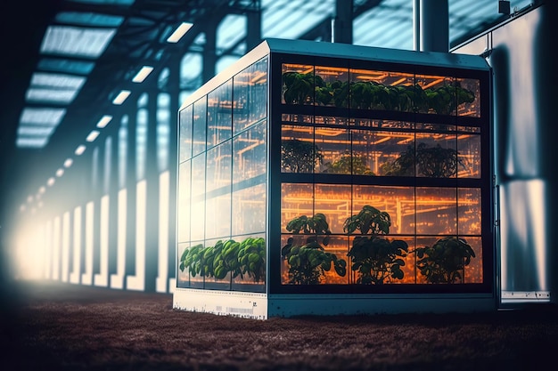 Futuristic greenhouse for growing or automatic watering plants Generative AI