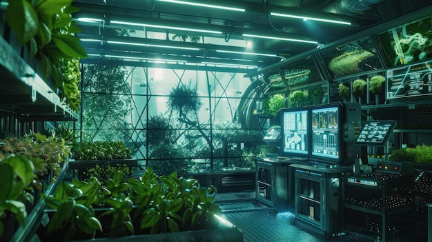 Photo futuristic greenhouse with advanced technology