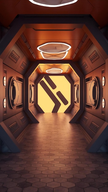 Futuristic hallway hasselblad haute geometric vibrant orange background