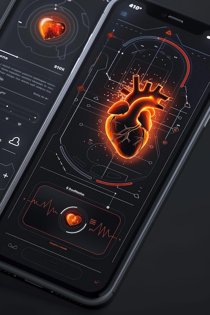 Photo futuristic health monitoring device with smartphone integration showing detailed heart health metrics