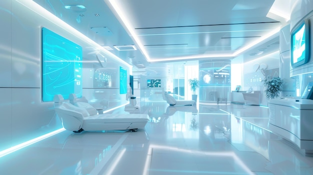 Photo futuristic healthcare clinic with advanced diabetes monitoring technology in a hightech environment