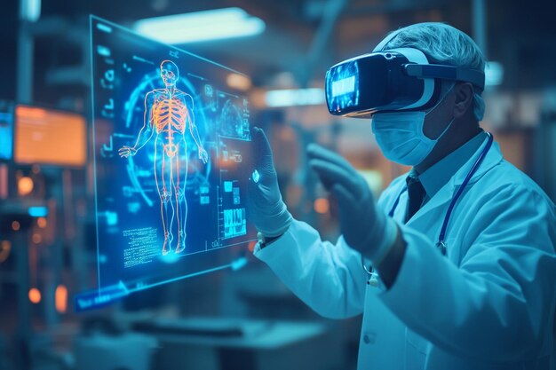 Photo futuristic healthcare professional interacting with ai technology for advanced digital diagnostics