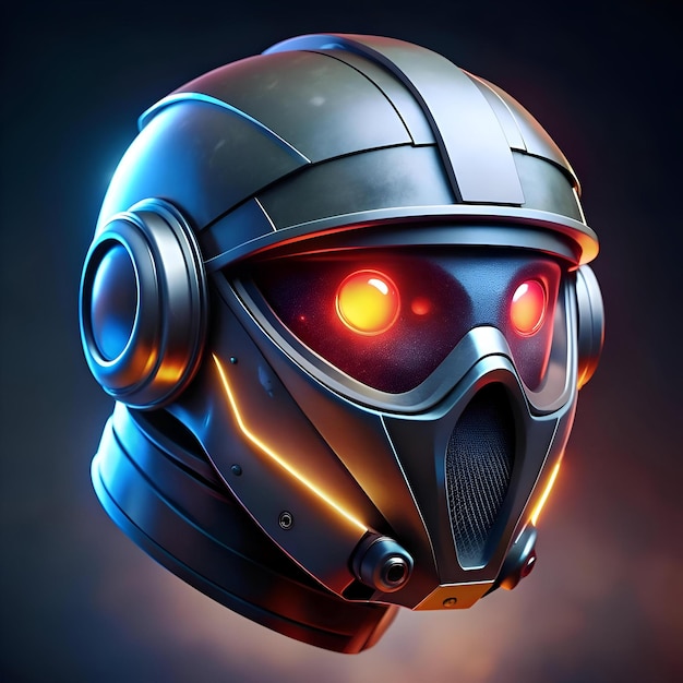 Futuristic helmet with glowing red eyes