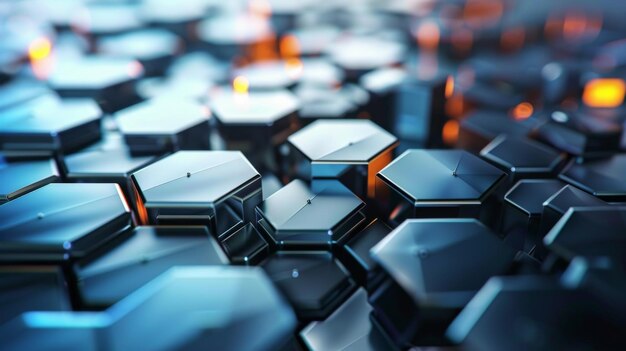 Futuristic Hexagonal Grid with Blue and Orange Glow