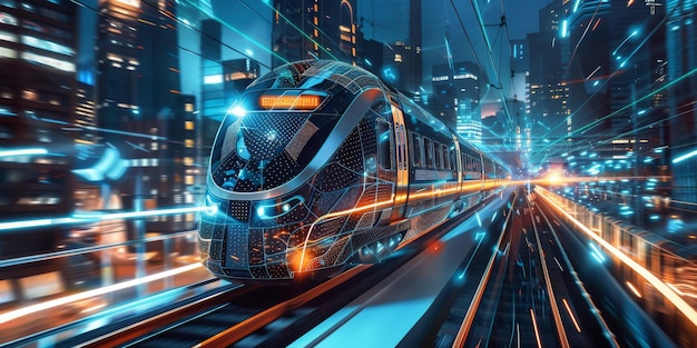 Futuristic HighSpeed Train in a Cityscape